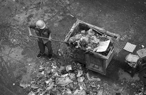 Waste collection trucks in Staines