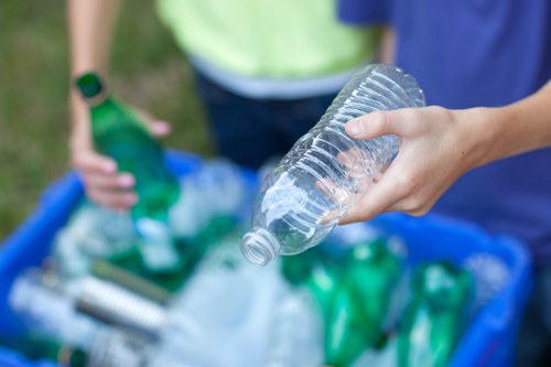 Recyclable materials being sorted in an office